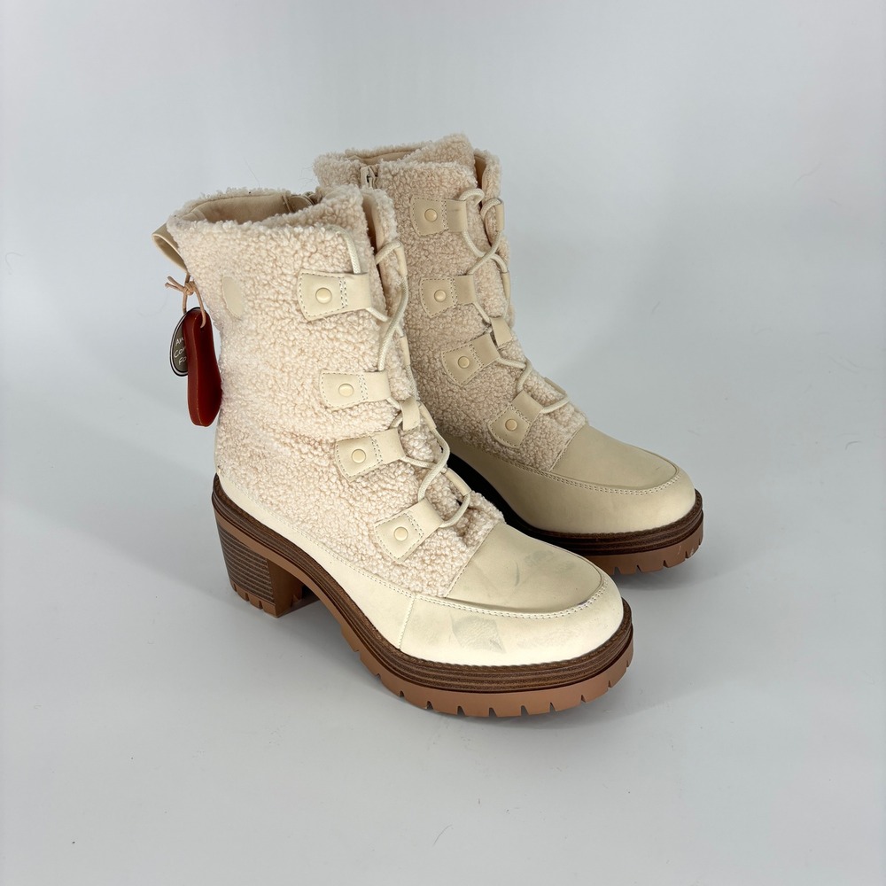 MIA Alpes Lace-Up Boots Natural Cream Women Size 8 Faux Shearling Chunky Heel